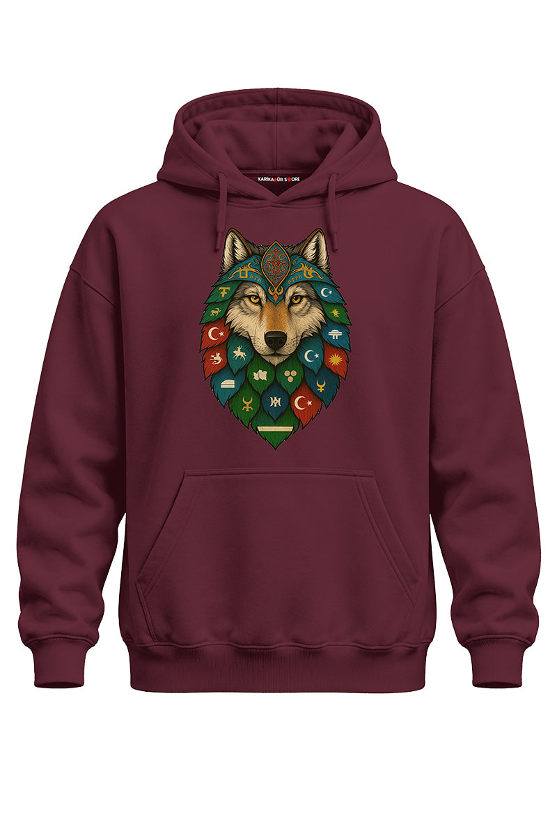 Bayraklı Bozkurt Baskılı Kaliteli Unisex Kapşonlu Sweatshirt
