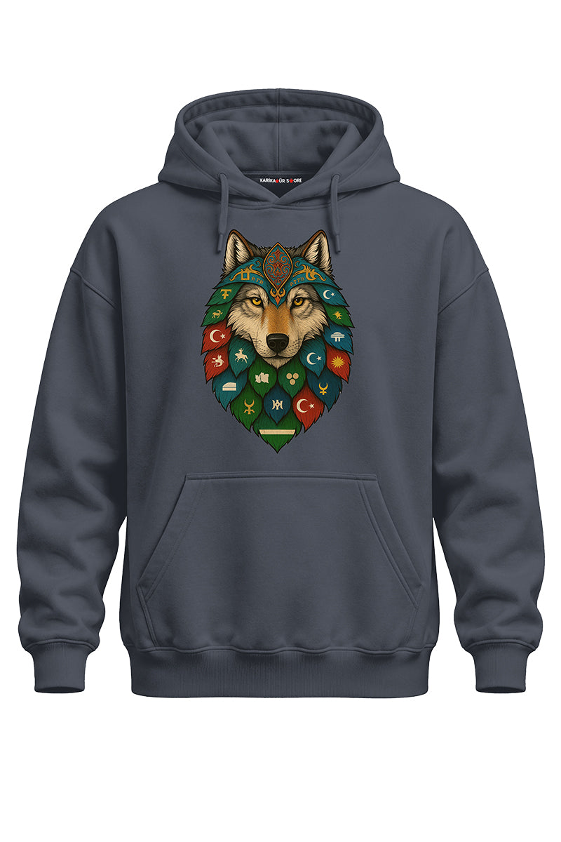 Bayraklı Bozkurt Baskılı Kaliteli Unisex Kapşonlu Sweatshirt