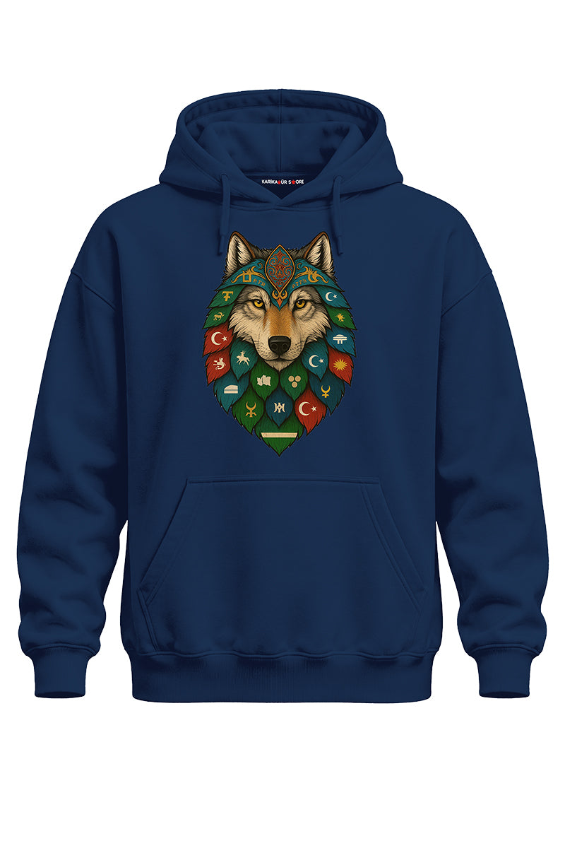 Bayraklı Bozkurt Baskılı Kaliteli Unisex Kapşonlu Sweatshirt
