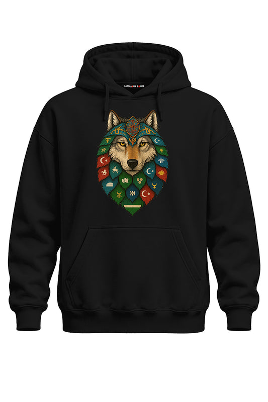 Bayraklı Bozkurt Baskılı Kaliteli Unisex Kapşonlu Sweatshirt