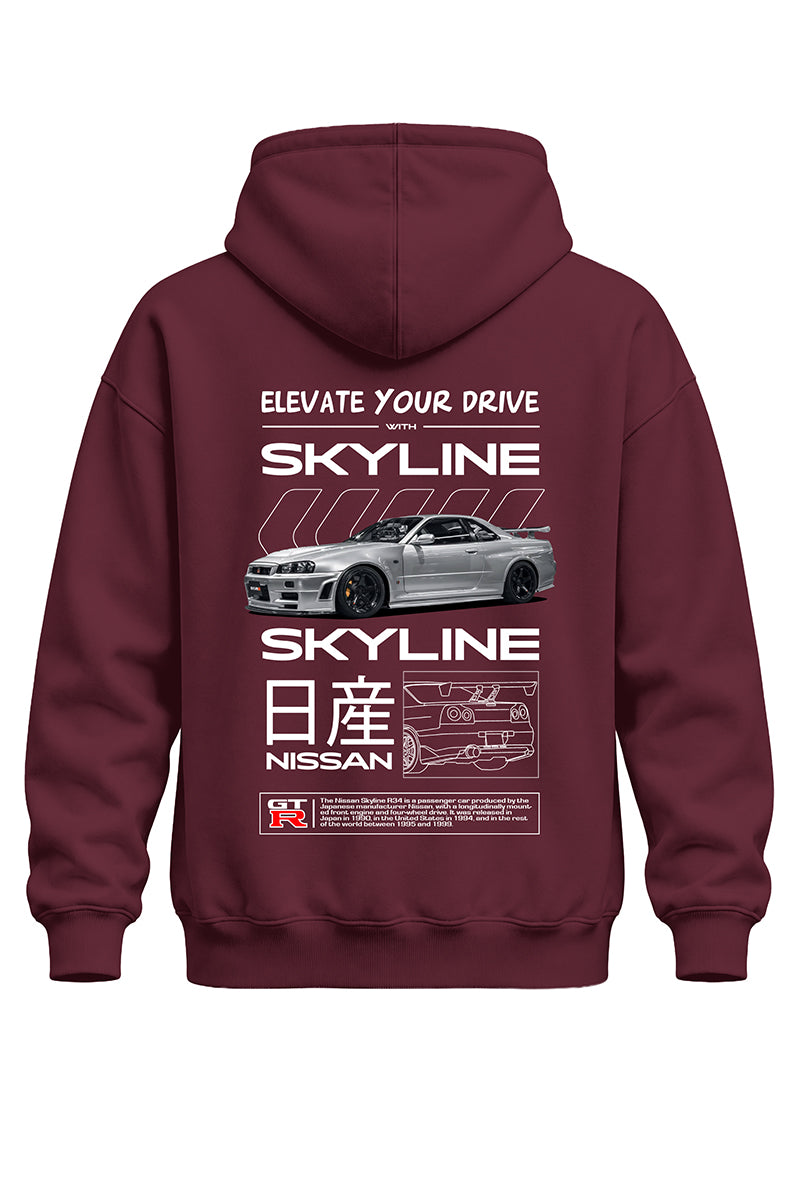 Skyline Gtr Gri Baskılı Kaliteli Unisex Kapşonlu Sweatshirt