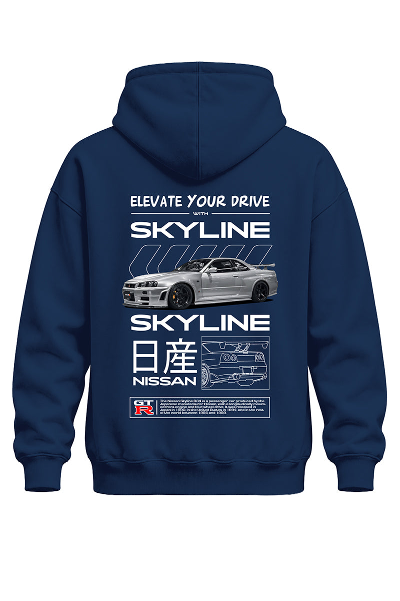 Skyline Gtr Gri Baskılı Kaliteli Unisex Kapşonlu Sweatshirt