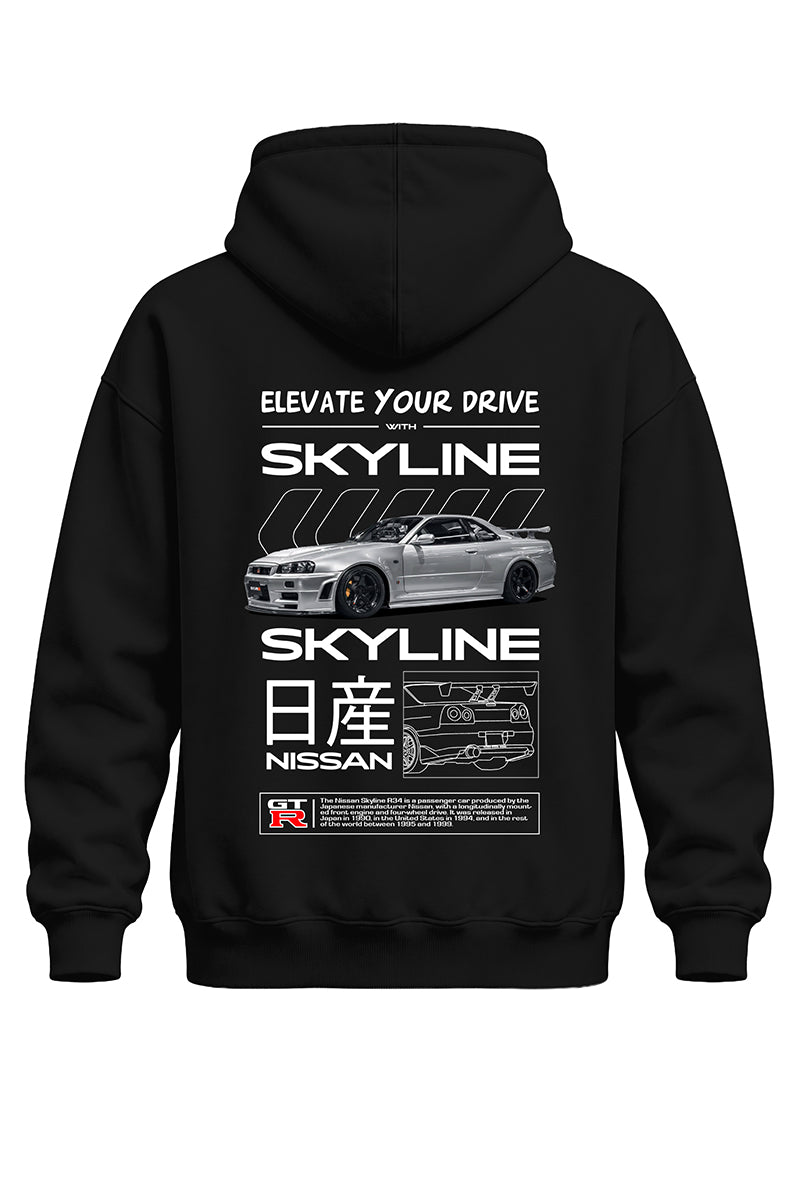 Skyline Gtr Gri Baskılı Kaliteli Unisex Kapşonlu Sweatshirt