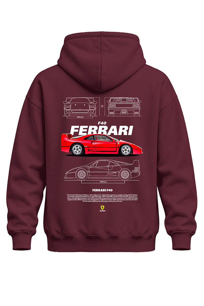Ferrari F40 Baskılı Kaliteli Unisex Kapşonlu Sweatshirt