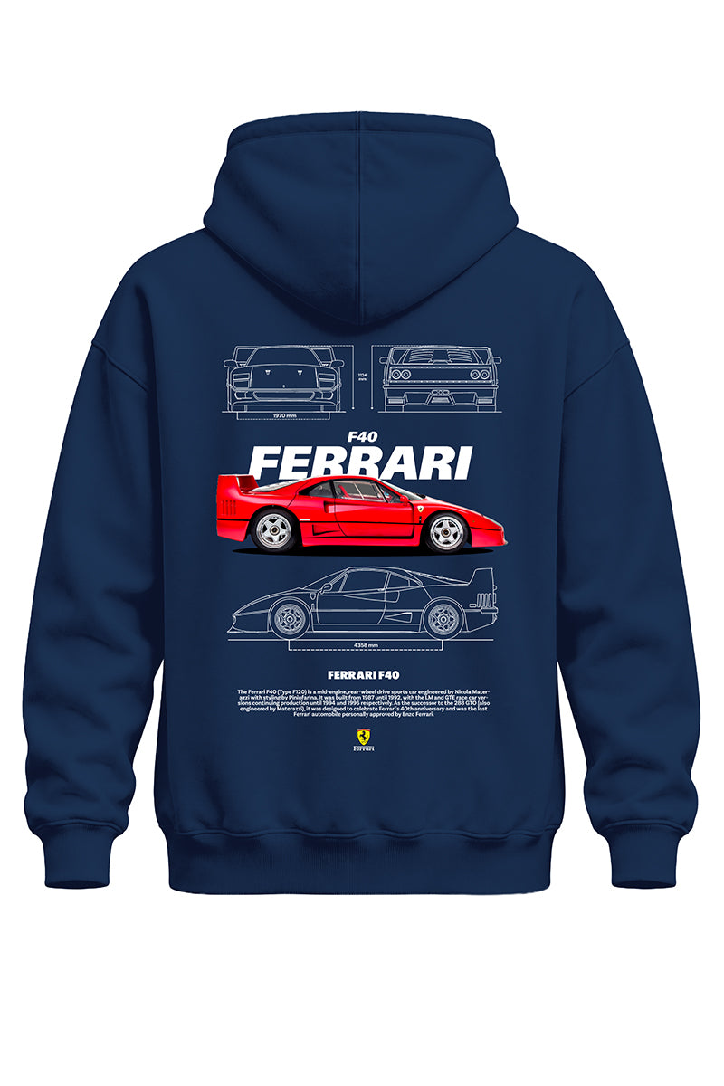 Ferrari F40 Baskılı Kaliteli Unisex Kapşonlu Sweatshirt