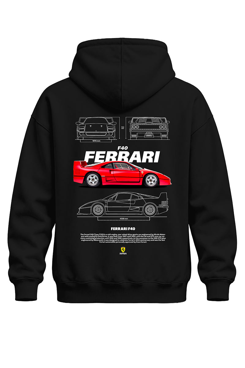 Ferrari F40 Baskılı Kaliteli Unisex Kapşonlu Sweatshirt