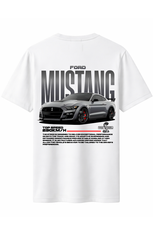 Ford Mustang Gri Arka Baskılı Kaliteli Unisex Tişört