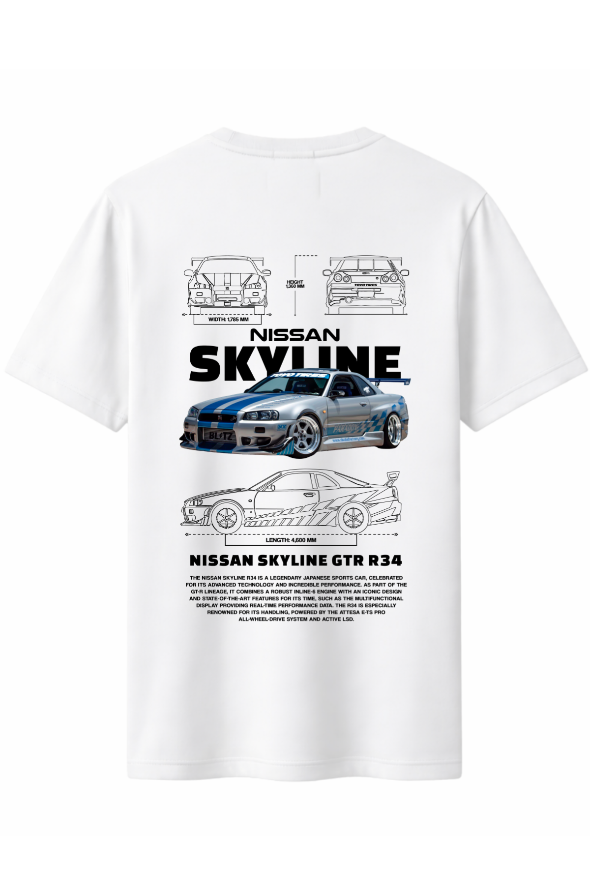 GTR R34 V2 Arka Baskılı Kaliteli Unisex Tişört