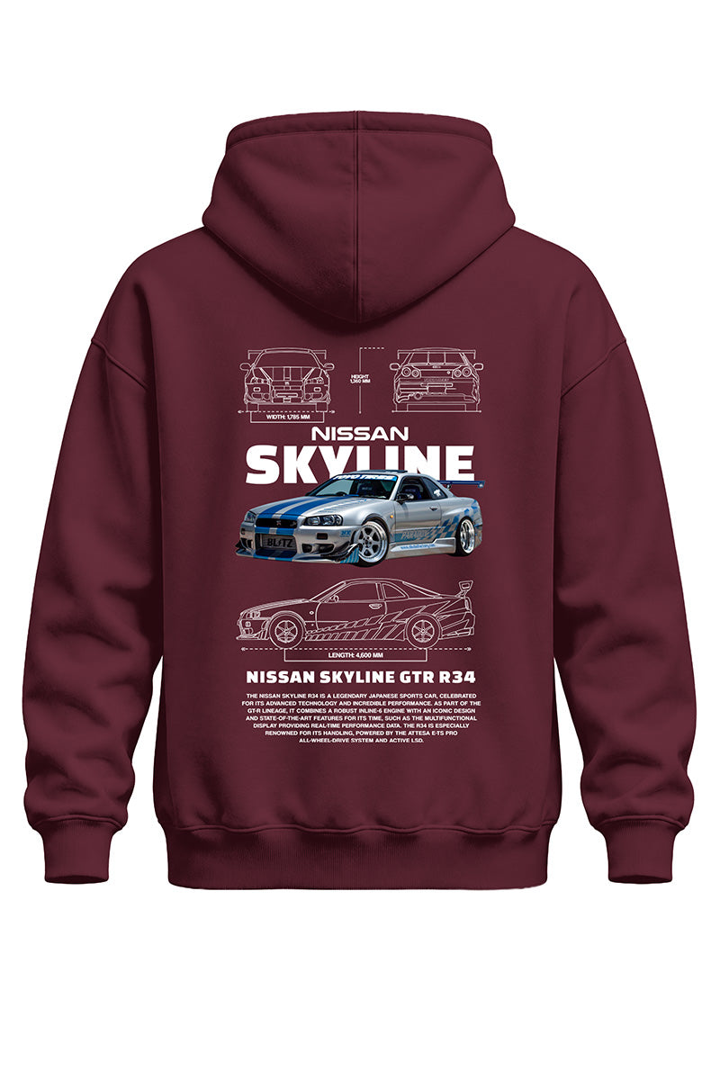 Nissan Skyline Gtr Baskılı Kaliteli Unisex Kapşonlu Sweatshirt