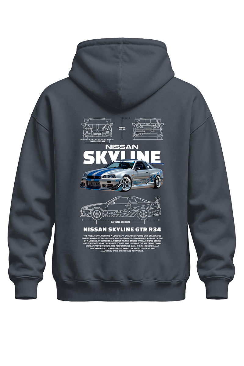 Nissan Skyline Gtr Baskılı Kaliteli Unisex Kapşonlu Sweatshirt