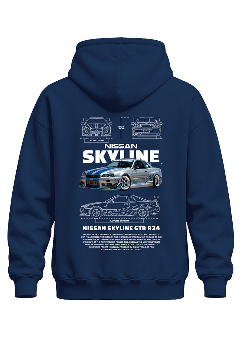 Nissan Skyline Gtr Baskılı Kaliteli Unisex Kapşonlu Sweatshirt