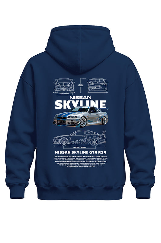 Nissan Skyline Gtr Baskılı Kaliteli Unisex Kapşonlu Sweatshirt
