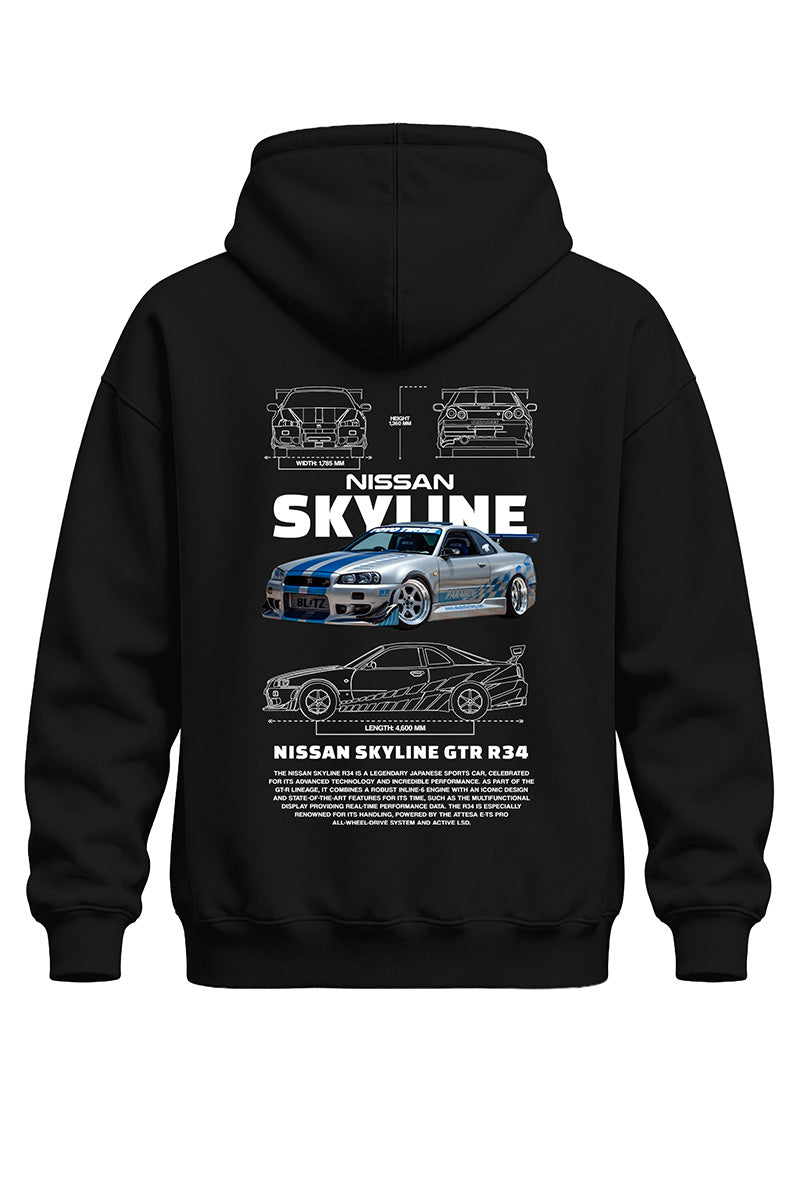 Nissan Skyline Gtr Baskılı Kaliteli Unisex Kapşonlu Sweatshirt