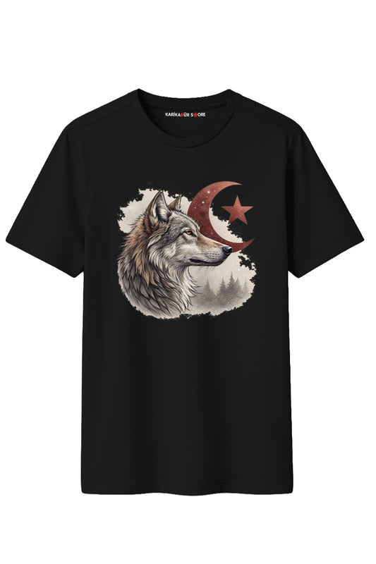 Kurt ve Bayrak Tasarımlı Kaliteli Unisex Tişört