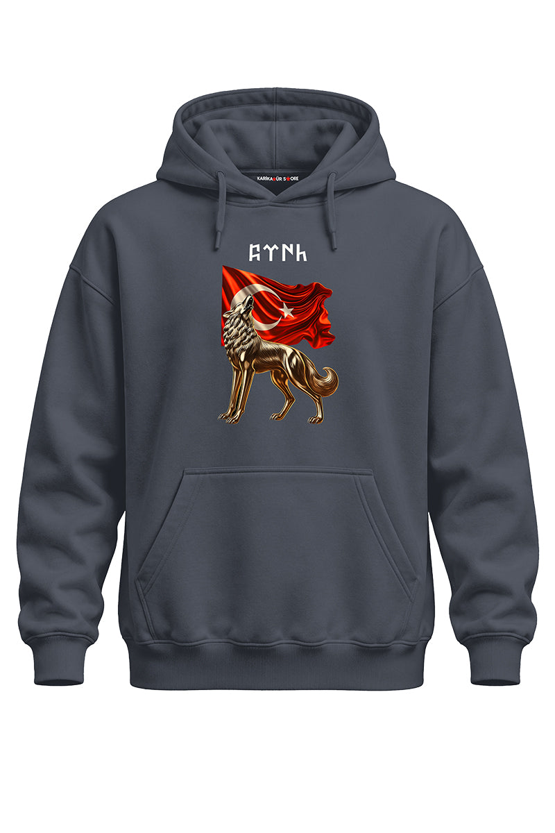Metalik Kurt Baskılı Kaliteli Unisex Kapşonlu Sweatshirt