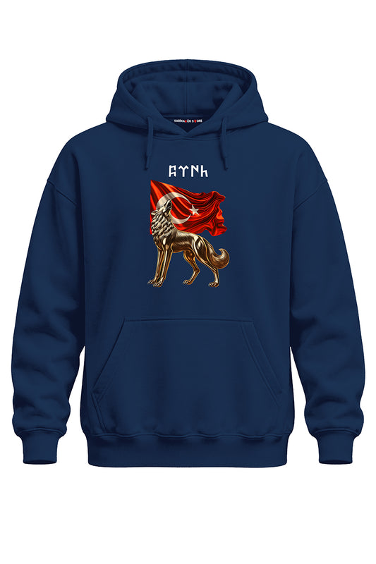 Metalik Kurt Baskılı Kaliteli Unisex Kapşonlu Sweatshirt