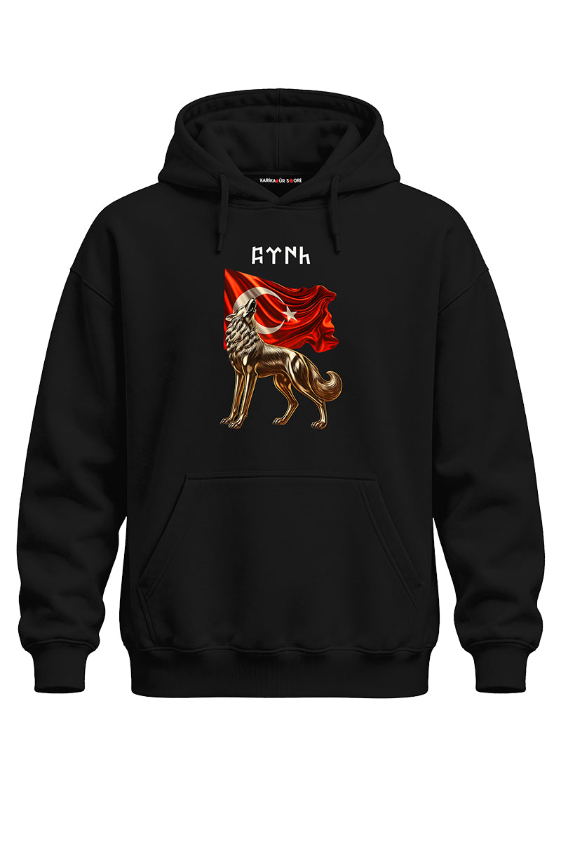 Metalik Kurt Baskılı Kaliteli Unisex Kapşonlu Sweatshirt