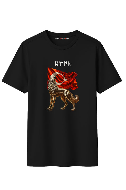 Metalik Kurt Baskılı Kaliteli Unisex Tişört