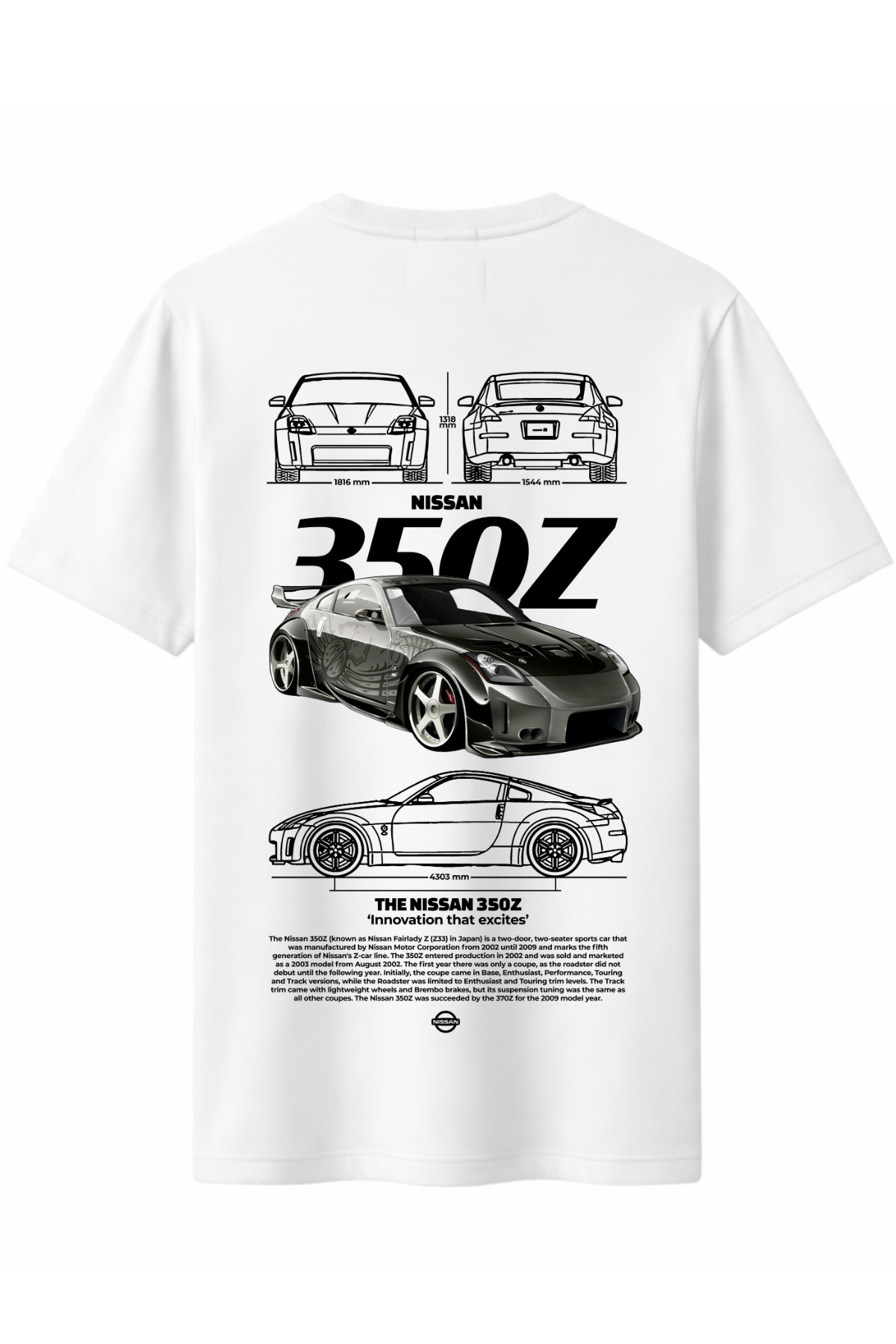 Nissan 350Z Beyaz Arka Baskılı Kaliteli Unisex Tişört