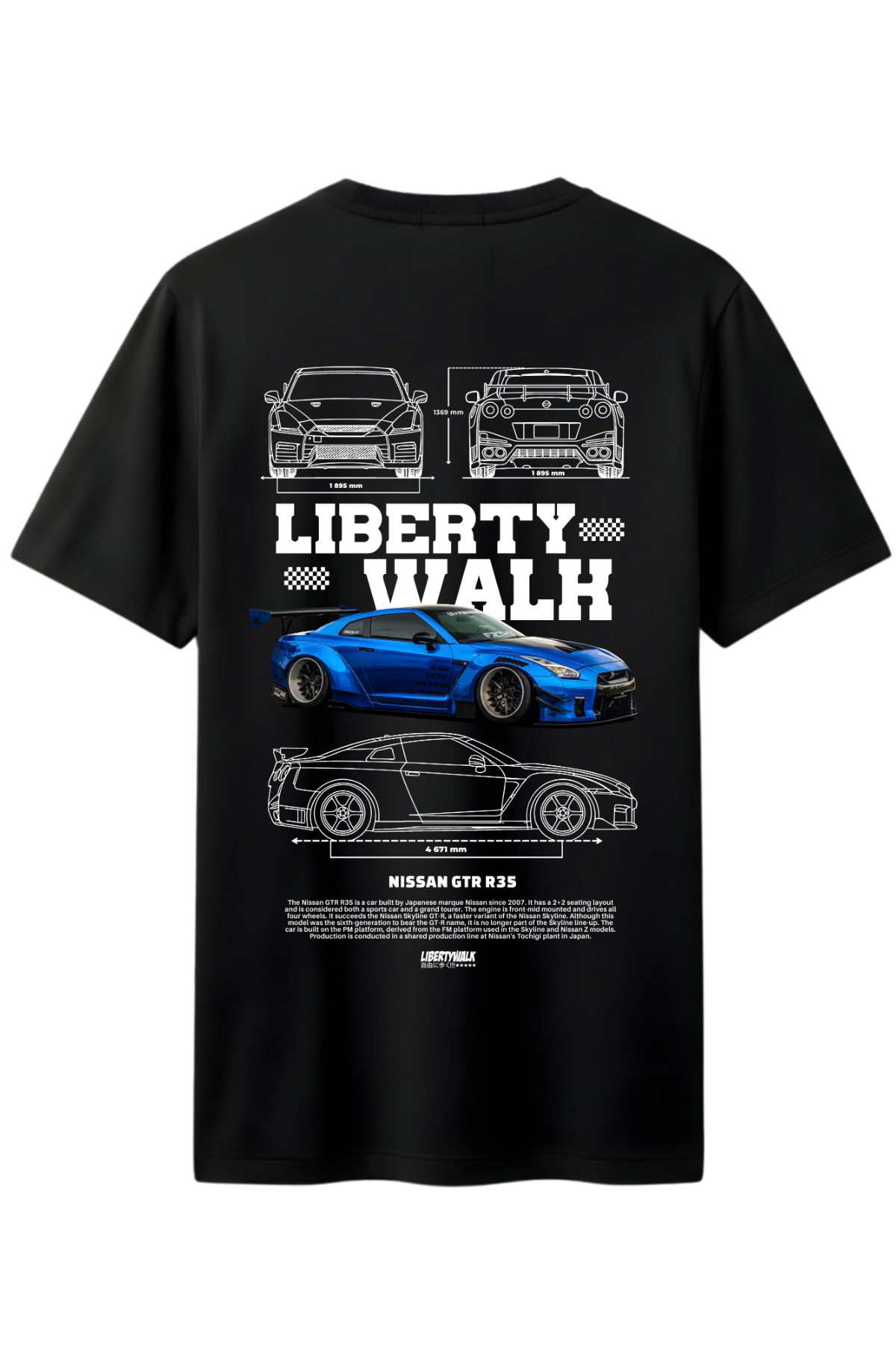 Nissan GTR R35 Blue Arka Baskılı Kaliteli Unisex Tişört
