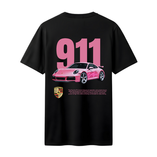 Pembe 911 Baskılı Kaliteli Unisex Tişört