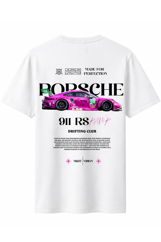 Porcsh 911 Rs Pembe Arka Baskılı Kaliteli Unisex Tişört
