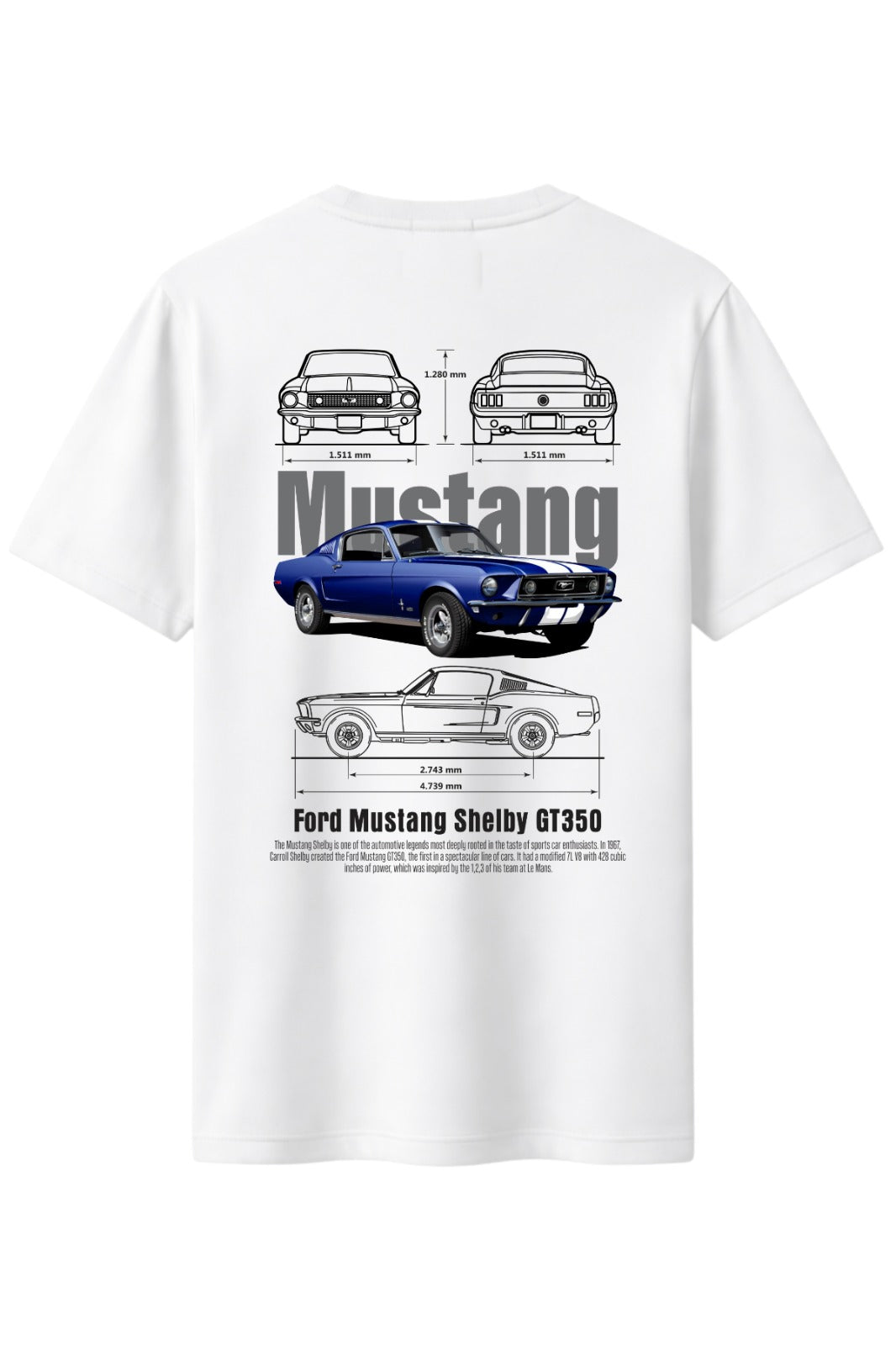 Mustang Arka baskılı Kaliteli Unisex Tişört