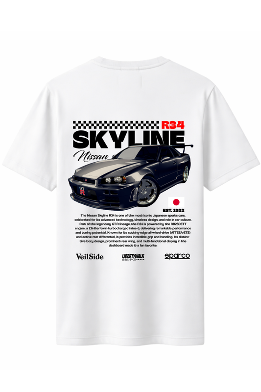 Skyline R34 Siyah Arka Baskılı Kaliteli Unisex Tişört