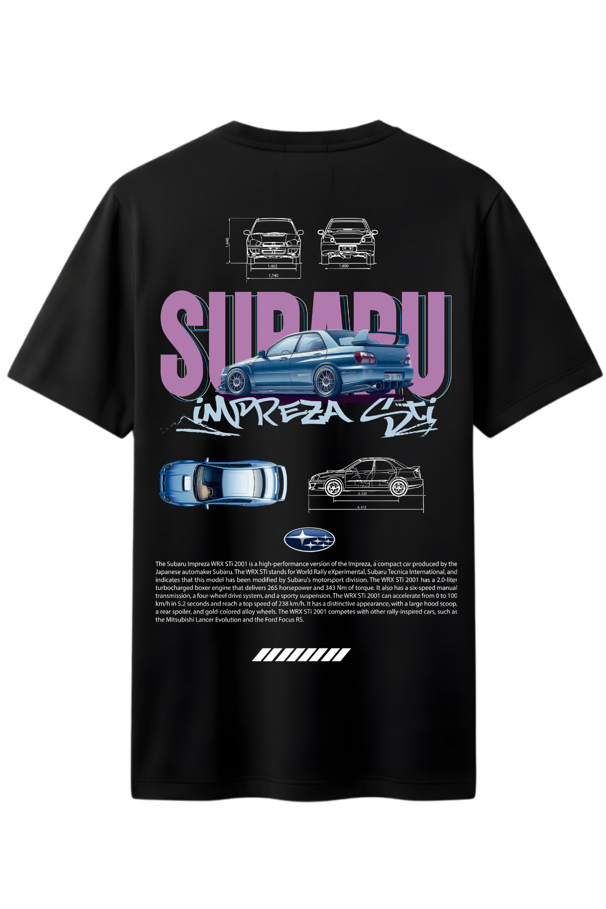 Subaru İmpreza Arka Baskılı Kaliteli Unisex Tişört