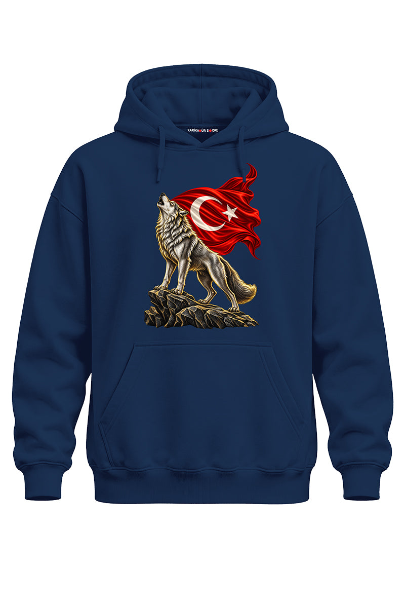Uluyan Kurt Baskılı Kaliteli Unisex Kapşonlu Sweatshirt