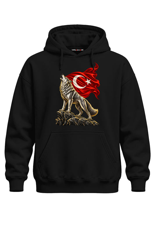 Uluyan Kurt Baskılı Kaliteli Unisex Kapşonlu Sweatshirt
